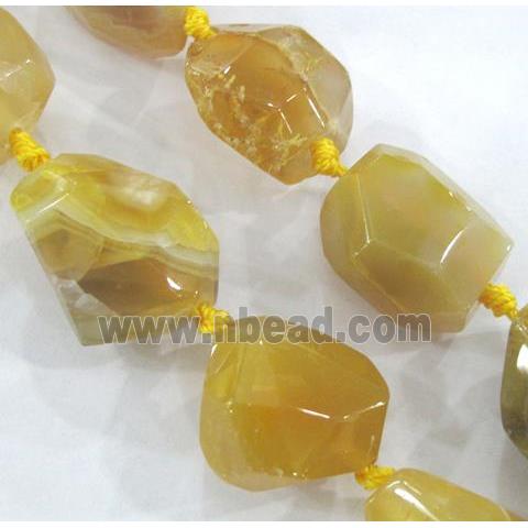 agate bead, faceted freeform, yellow