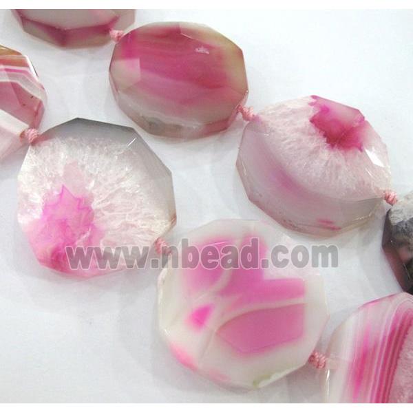 druzy agate beads, faceted flat-round, pink