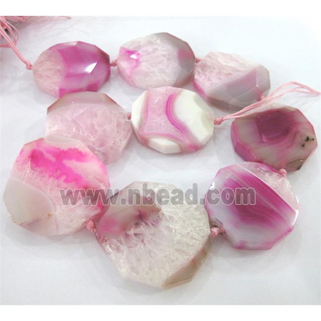 druzy agate beads, faceted flat-round, pink