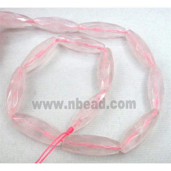 rose quartz beads, faceted barrel