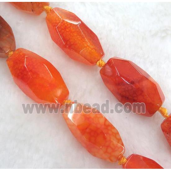 dragon veins agate bead, faceted barrel, orange