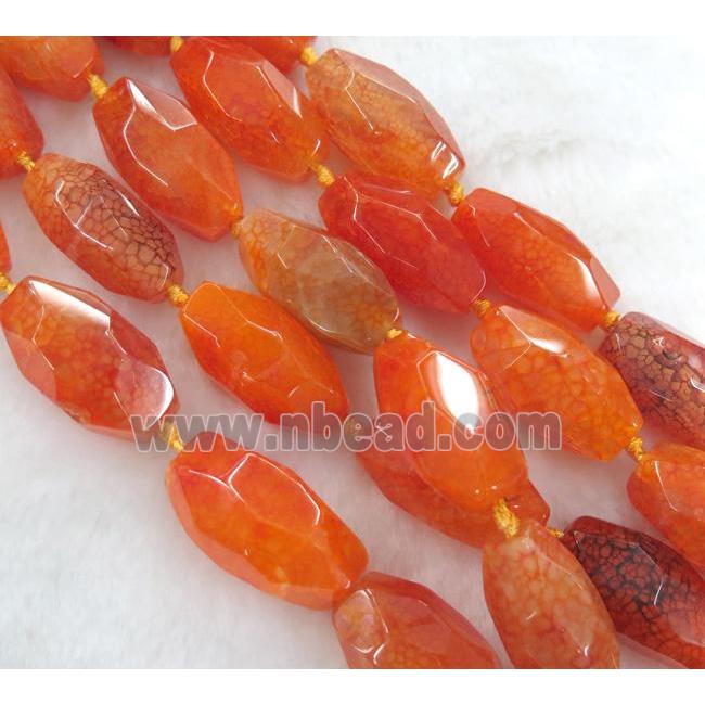 dragon veins agate bead, faceted barrel, orange