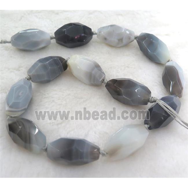 natural grey agate beads, faceted barrel