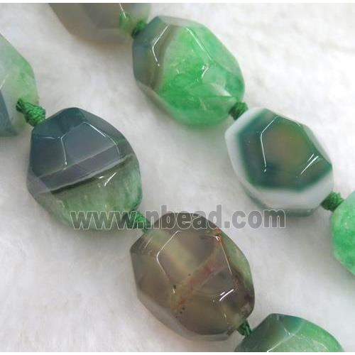 green druzy agate beads, faceted freeform