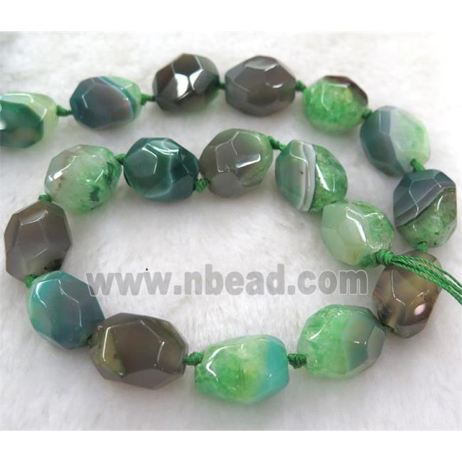green druzy agate beads, faceted freeform