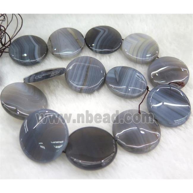 natural botswana agate beads, flat round, grey