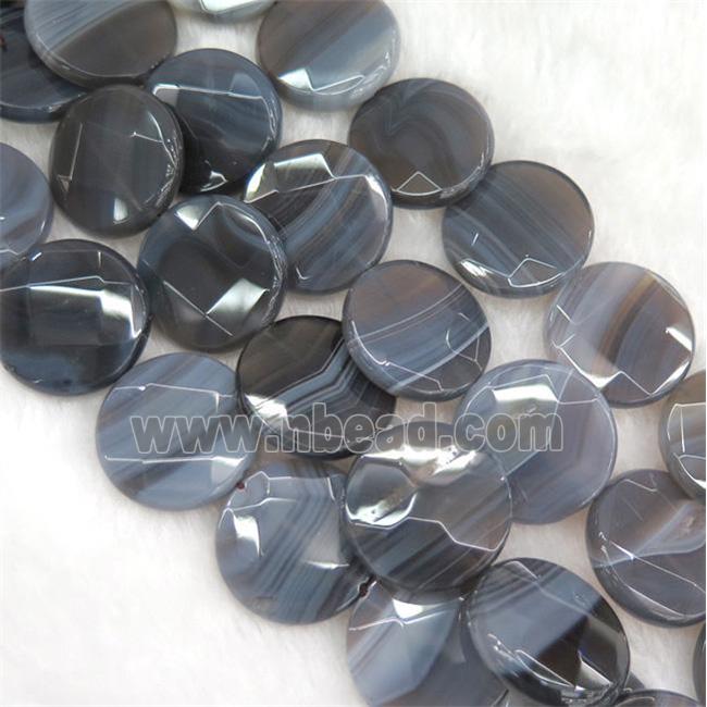 natural gray botswana agate bead, faceted flat-round