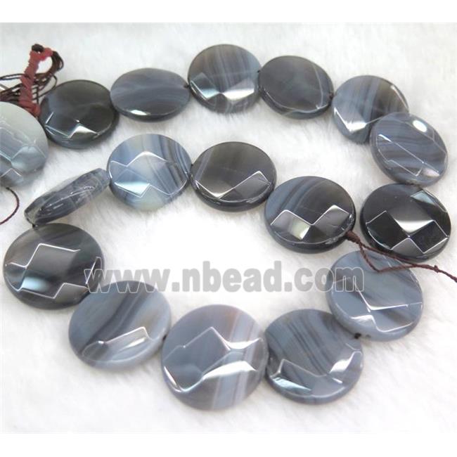 natural gray botswana agate bead, faceted flat-round