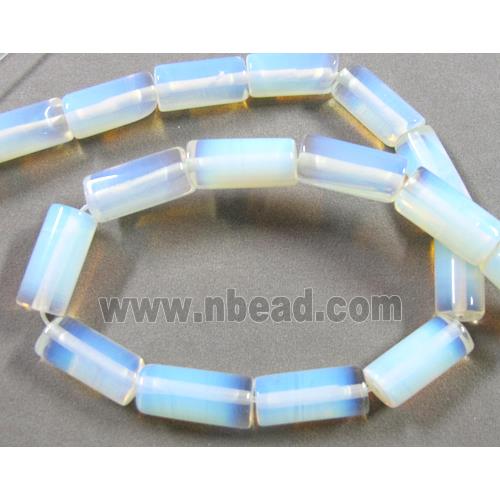 white opalite beads, tube