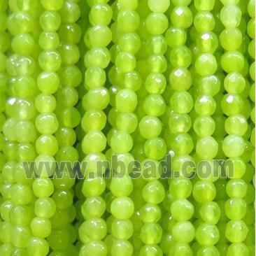 tiny jade bead, faceted round, dye olive