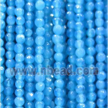 tiny jade bead, faceted round, dye skyblue