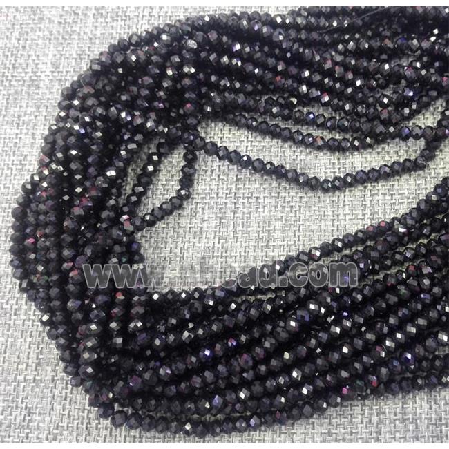 black tourmaline beads, faceted rondelle