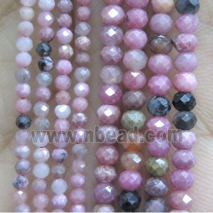tiny Rhodonite Beads, pink, faceted rondelle