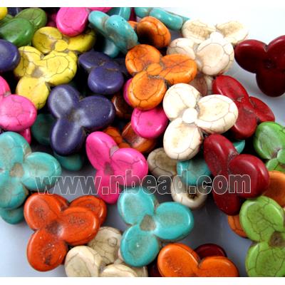 synthetic Turquoise Beads, three-leaf clover, mix color