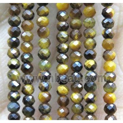 tiny Tiger eye stone beads, faceted rondelle, yellow