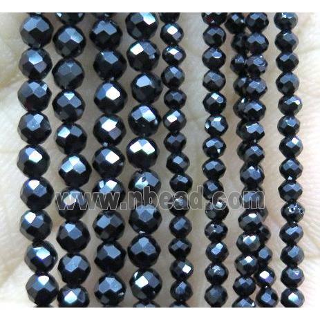 tiny Black Spinel Beads, faceted round