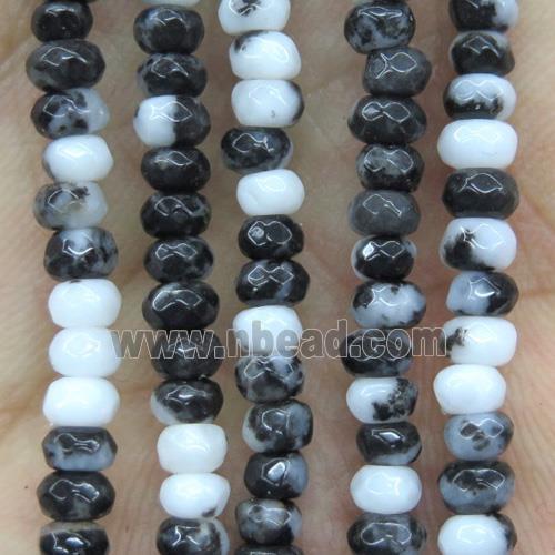 black zebra jasper beads, faceted rondelle
