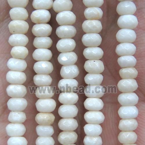 tiny white jade beads, faceted rondelle