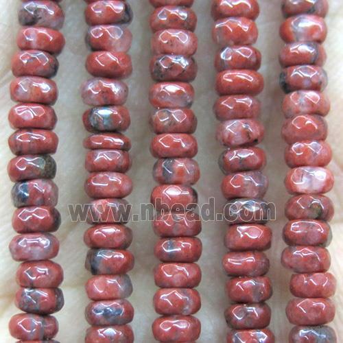 tiny red jasper beads, faceted rondelle