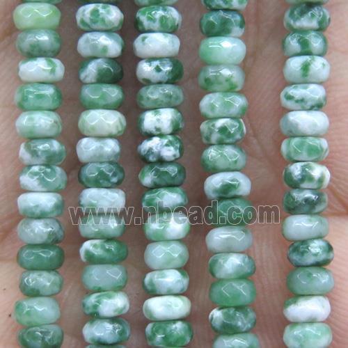 tiny green spotted jasper beads, faceted rondelle
