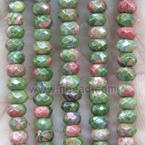 tiny Unakite beads, green, faceted rondelle