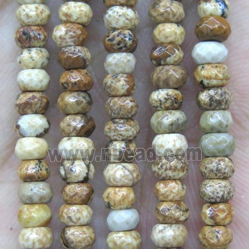 tiny picture jasper beads, yellow, faceted rondelle