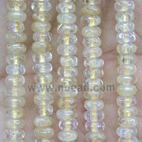 tiny golden Rutilated quartz beads, faceted rondelle, synthetic