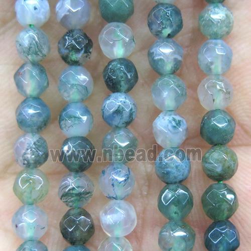 tiny green Moss Agate beads, faceted round