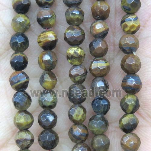 tiny natural tiger eye stone beads, yellow, faceted round, Grade AB