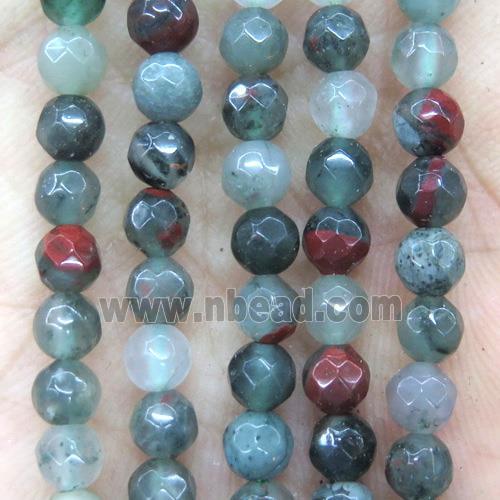 tiny African bloodstone beads, green, faceted round