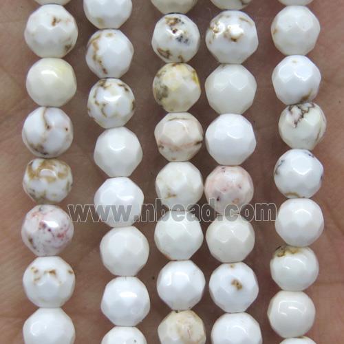 tiny white turquoise beads, faceted round