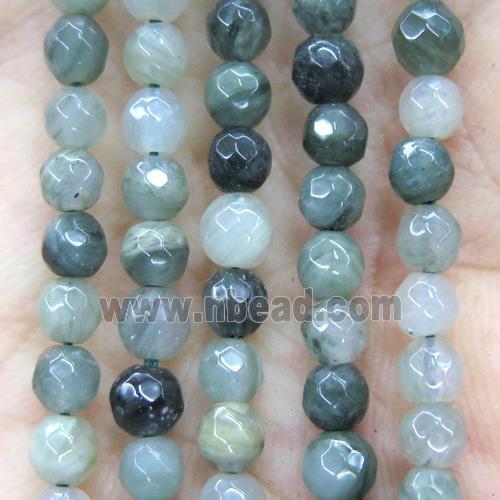 tiny Seraphinite beads, green, faceted round