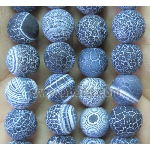 black frosted Crackle Agate Stone beads, round