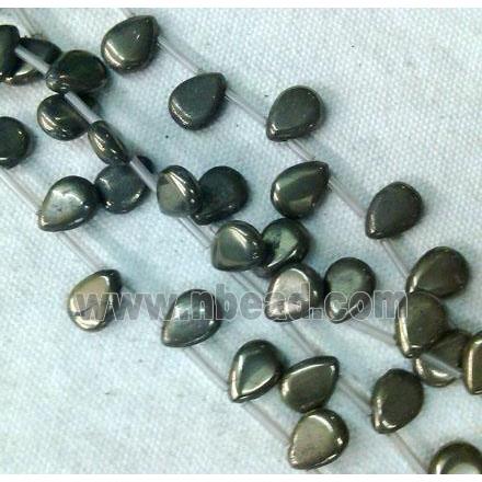 natural Pyrite Beads, teardrop, top-drilled