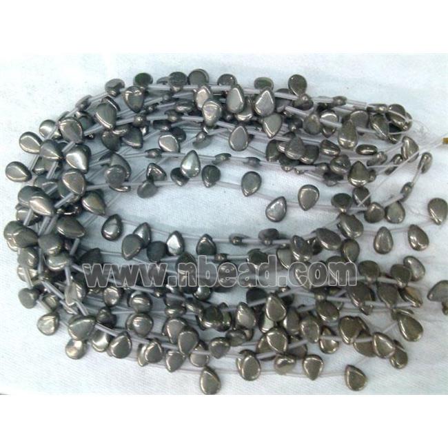 natural Pyrite Beads, teardrop, top-drilled