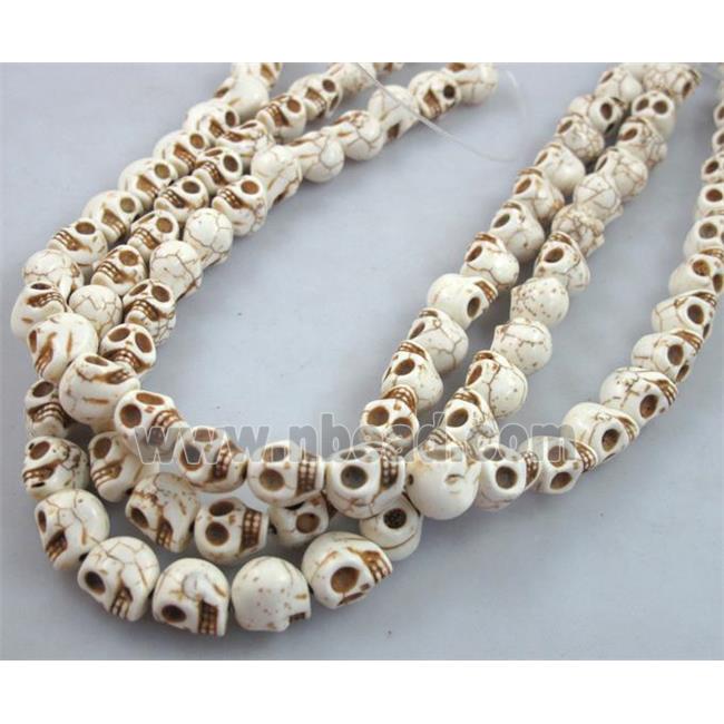 white synthetic Turquoise skull charm beads