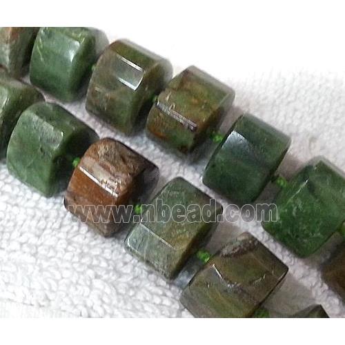 green jasper bead, triangle, faceted
