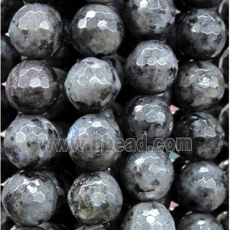 Labradorite stone beads, faceted round, silver-grey
