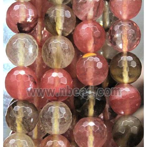 watermelon quartz beads, synthetic, faceted round, pink