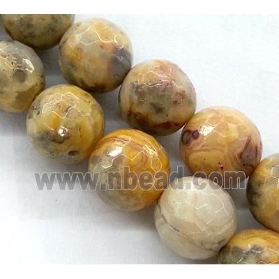 crazy agate sone beads, faceted round, yellow