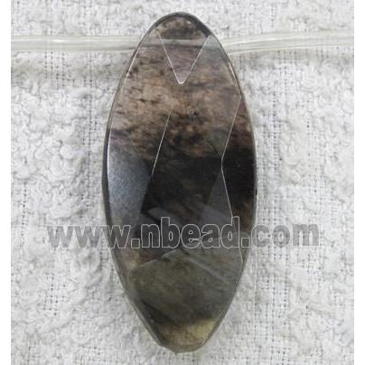 watermelon quartz bead, faceted flat-oval, black
