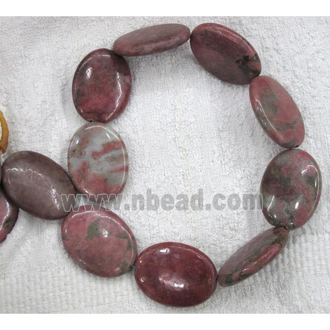 rhodonite bead, flat-oval