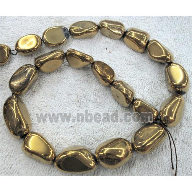 clear quartz beads, freeform, gold plated