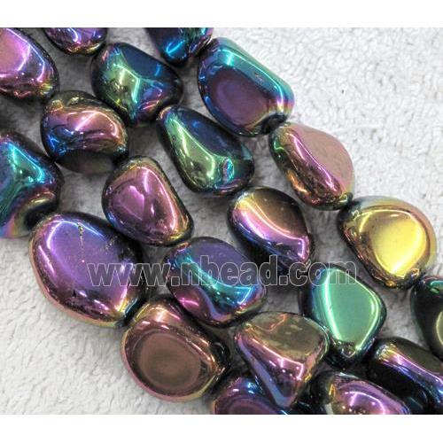 clear quartz beads, freeform, rainbow electroplated