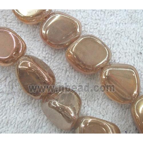 clear quartz beads, freeform, pink electroplated
