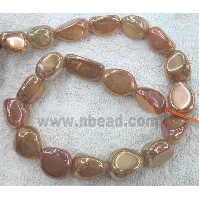 clear quartz beads, freeform, pink electroplated