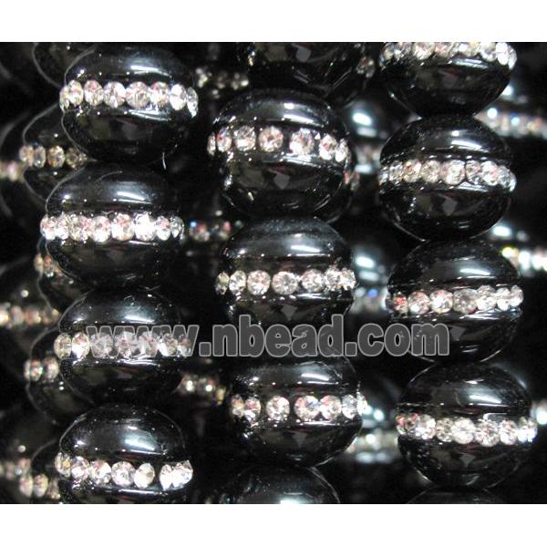 black onyx bead paved rhinestone, round