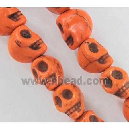 Turquoise skull beads, stability, dyed, orange