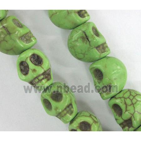 Turquoise skull beads, stability, dyed, green