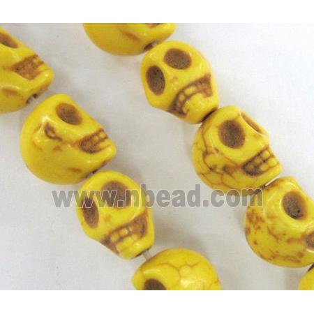 Turquoise skull beads, stability, dyed, yellow